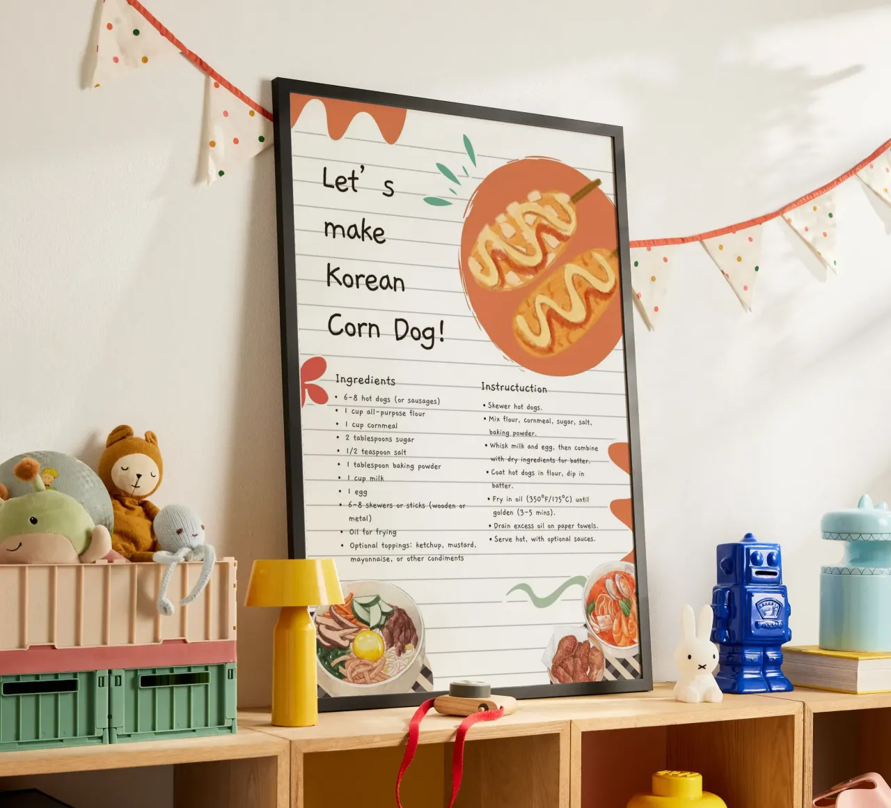 Poster con la ricetta del corn dog coreano - divertente arte da parete in cucina poster da NorwesClub