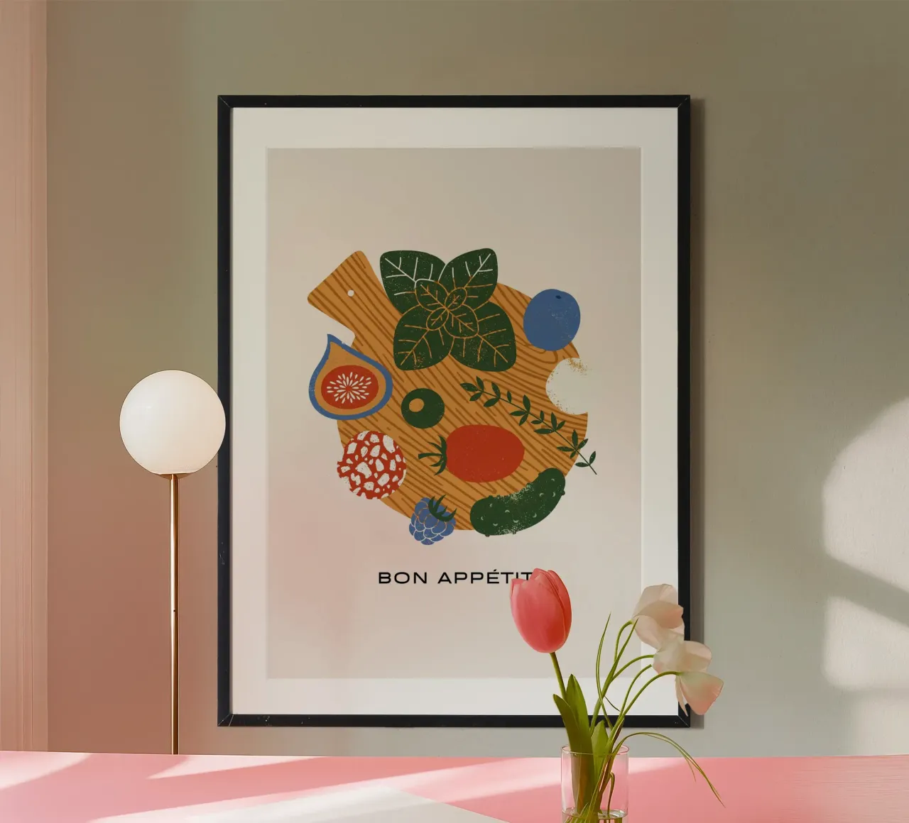 "Bon Appétit" Abstract Foodie Bord Kunst - Keukenmuurdecoratie poster van NorwesClub