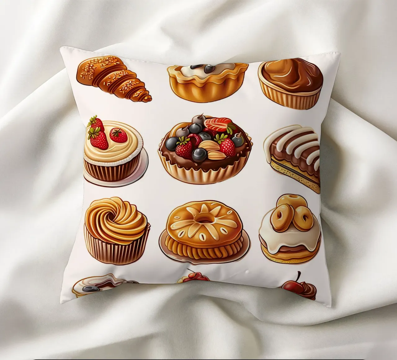 "È ora di fare colazione!" Stampa d'arte su dessert e pasticceria cuscino da NorwesClub