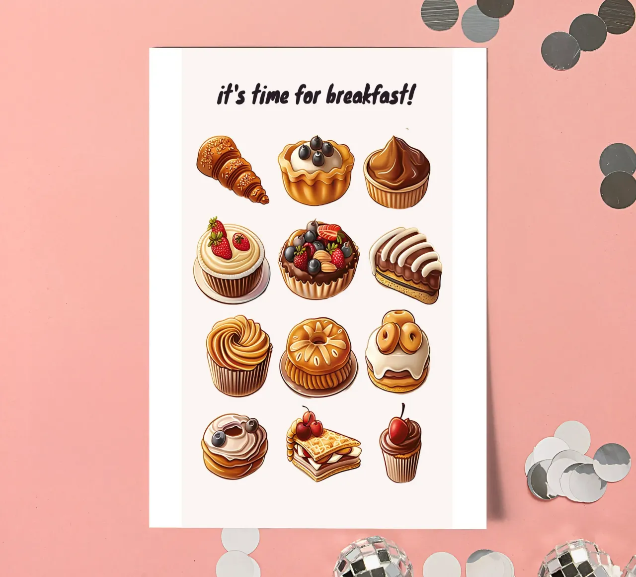 "It's Time for Breakfast!" Dessert & Gebäck Kunstdruck Stickerbogen von NorwesClub