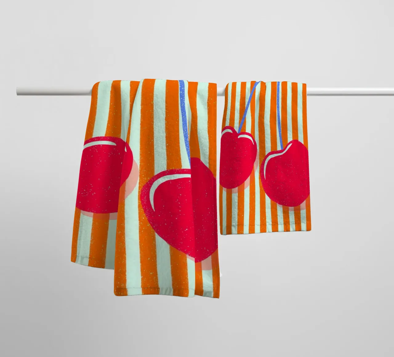 Stripe art with cherries towel by Carinaprint