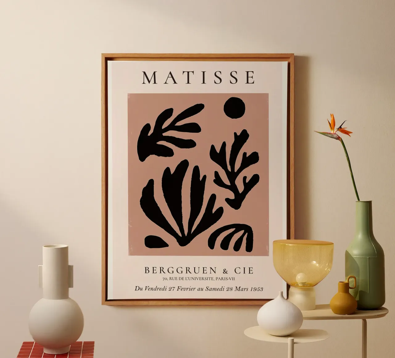 Zwart koraal Matisse canvas met Baklijst van Vonda Shop