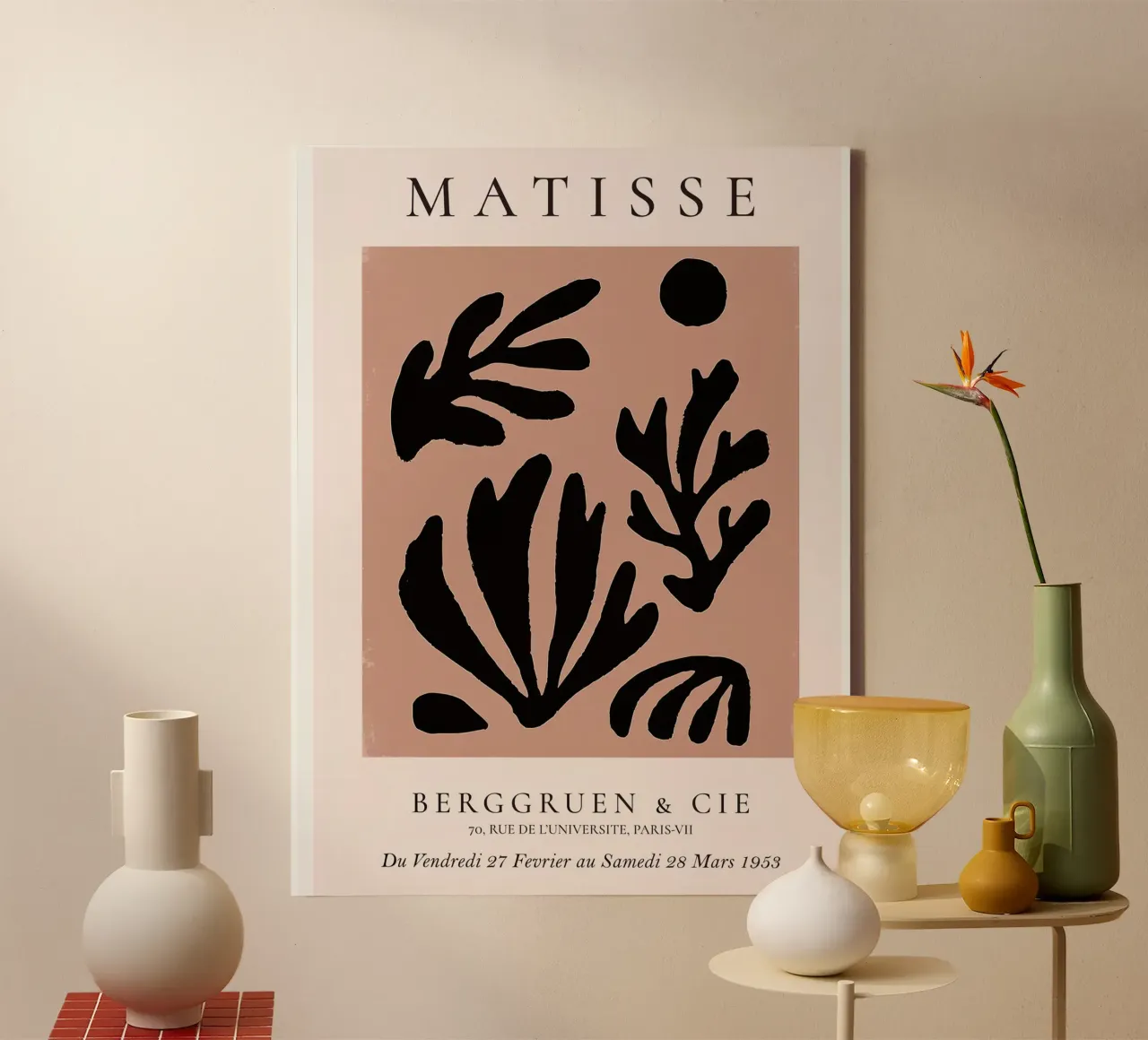 Zwart koraal Matisse canvas met Baklijst van Vonda Shop