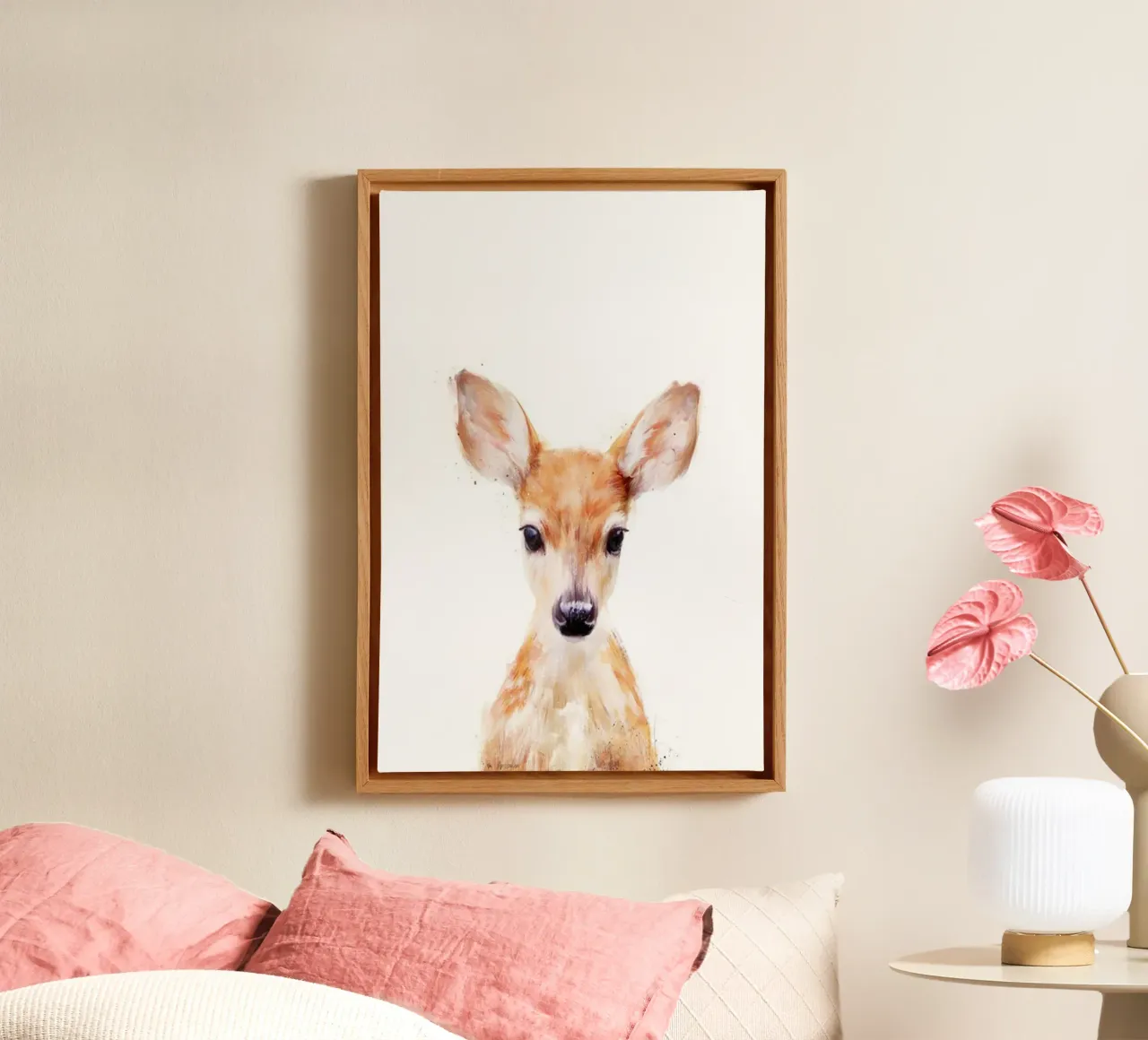 Hirsche Baby Tier Pinselstriche Amy Hamilton Leinwand mit Schattenfugenrahmen von kbm store