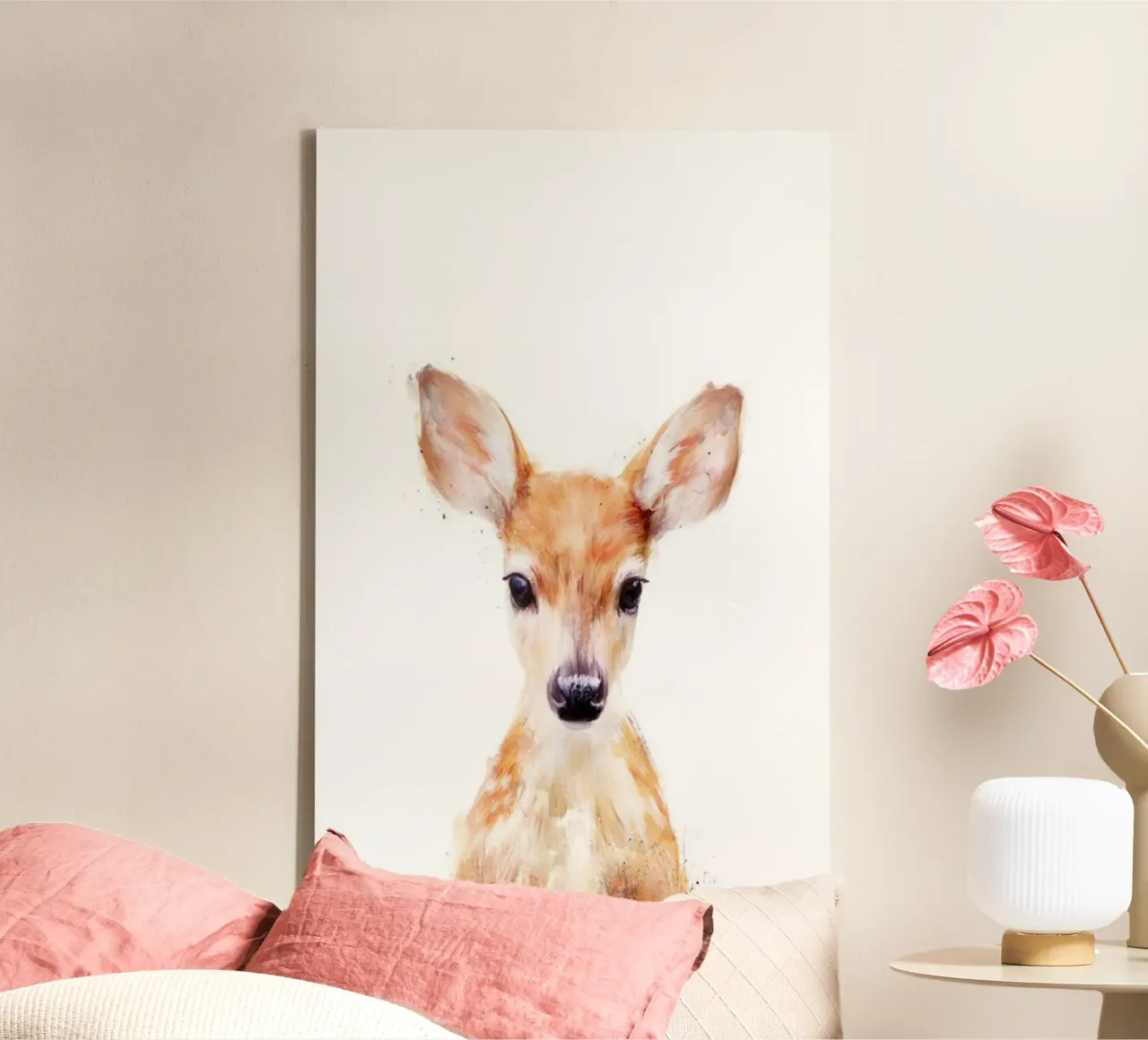 Hirsche Baby Tier Pinselstriche Amy Hamilton Leinwand mit Schattenfugenrahmen von kbm store