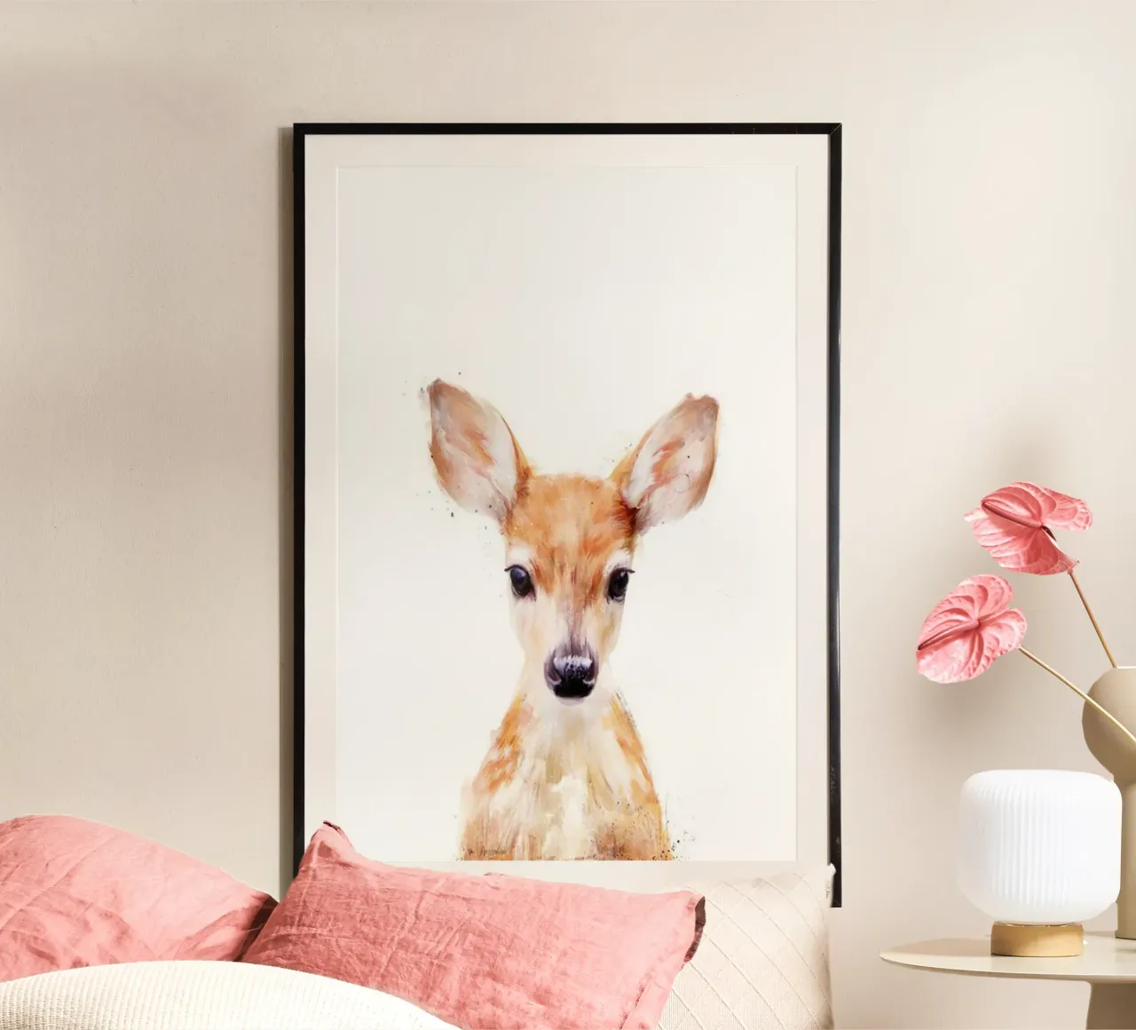 cervo bambino animale pennellate Amy Hamilton poster con telaio in plastica da kbm store