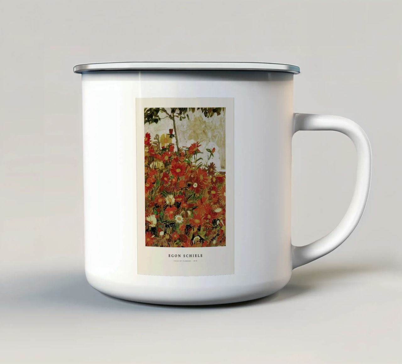 Egon Schiele - Field Of Flowers - 1910 tazza in smalto da Vintage by JUNIQE