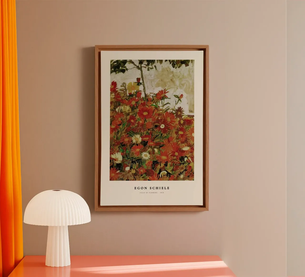 Egon Schiele - Field Of Flowers - 1910 canvas met Baklijst van Vintage by JUNIQE