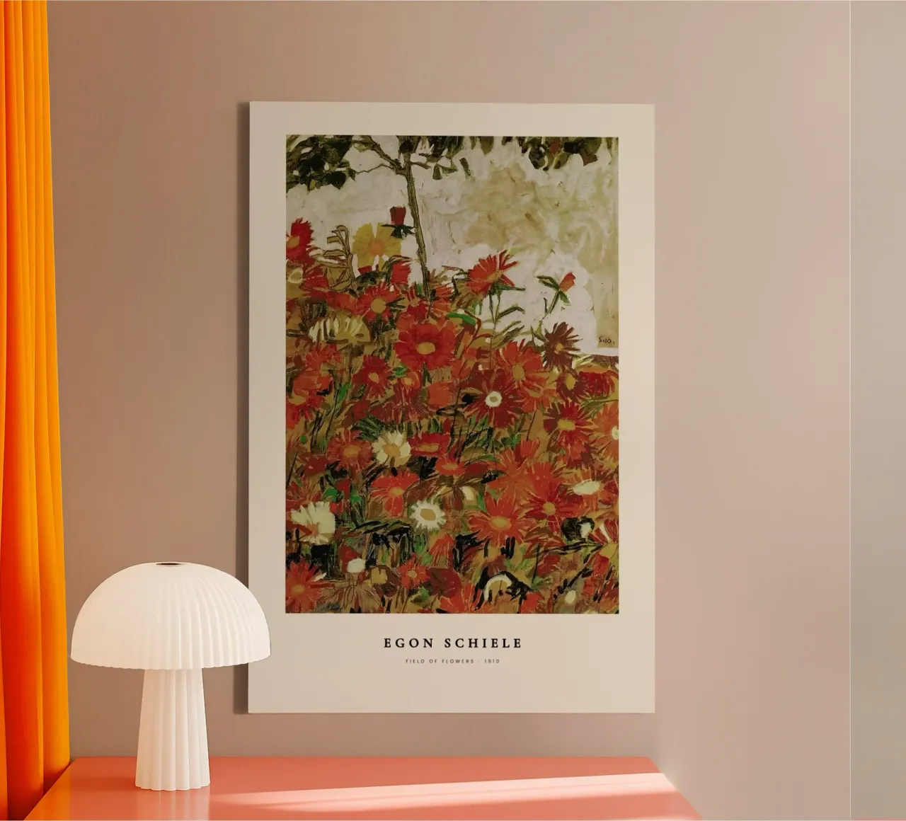 Egon Schiele - Field Of Flowers - 1910 canvas met Baklijst van Vintage by JUNIQE