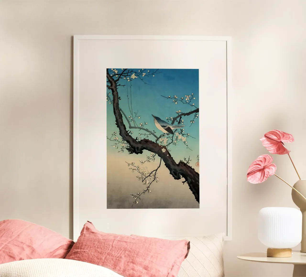 bush warbler and plum blossoms-Tsuchiya Koitsu poster con telaio in plastica da GoArt