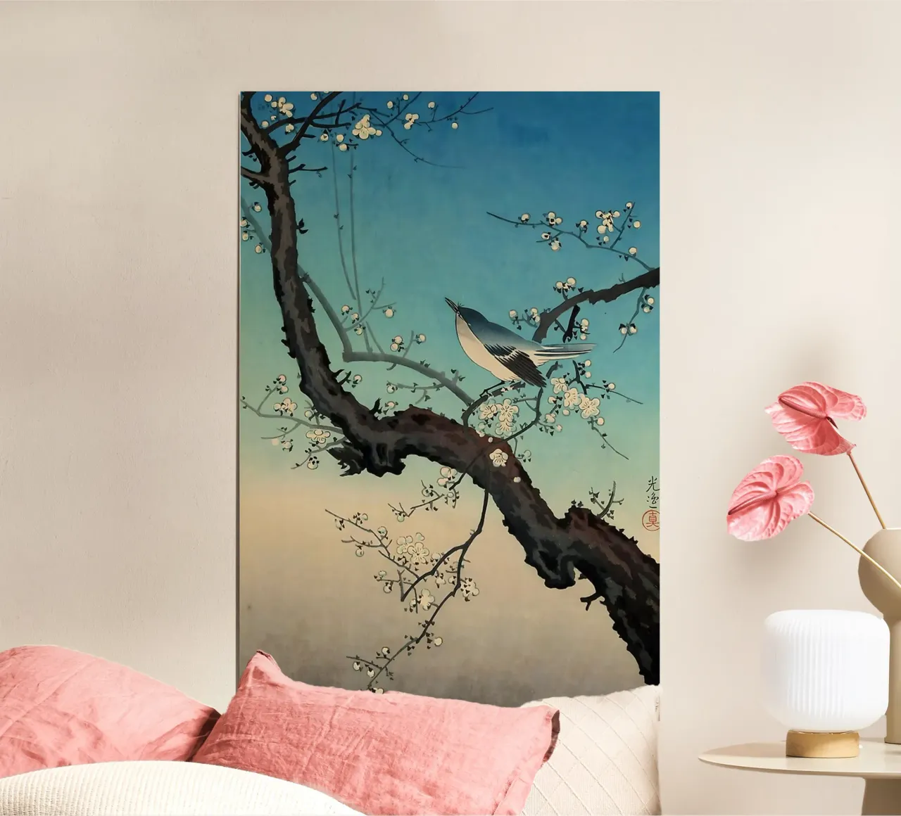 bush warbler and plum blossoms-Tsuchiya Koitsu poster con telaio in plastica da GoArt