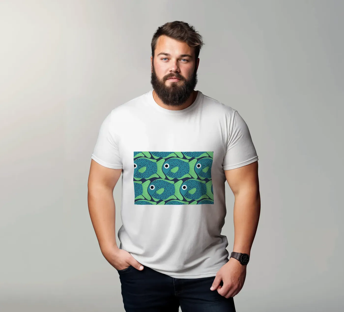 Blue Fish Pattern t-shirt da Laura Graves