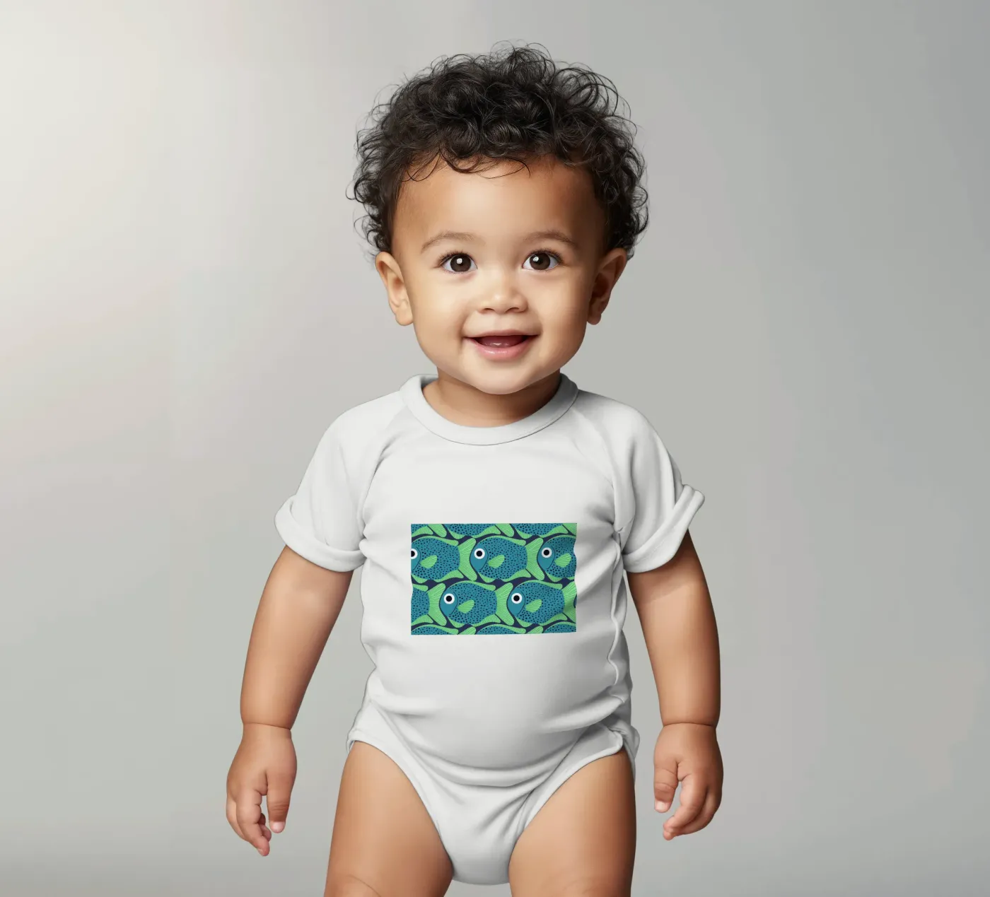 Blue Fish Pattern Kurzarm Babybody von Laura Graves