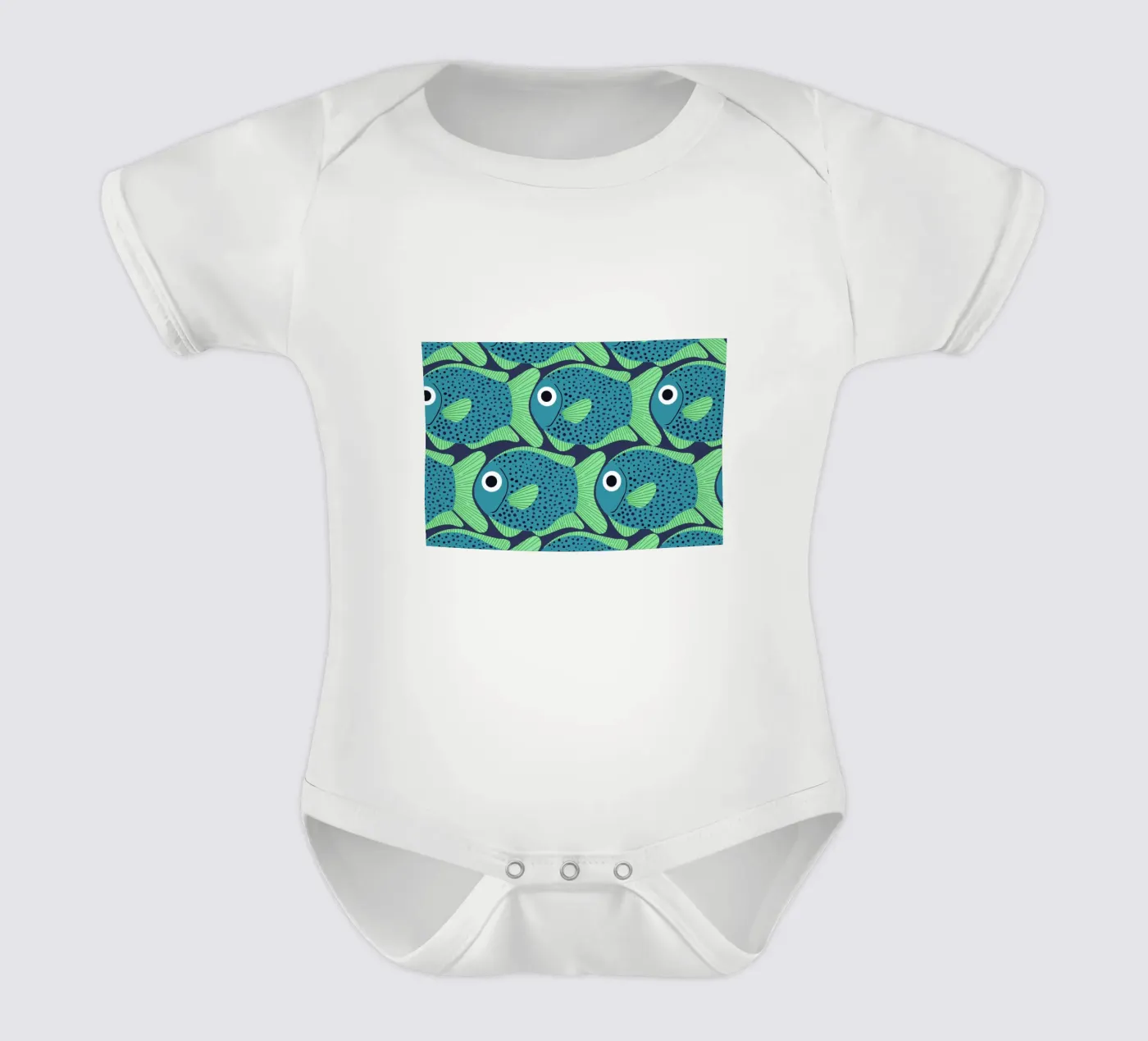 Blue Fish Pattern Kurzarm Babybody von Laura Graves