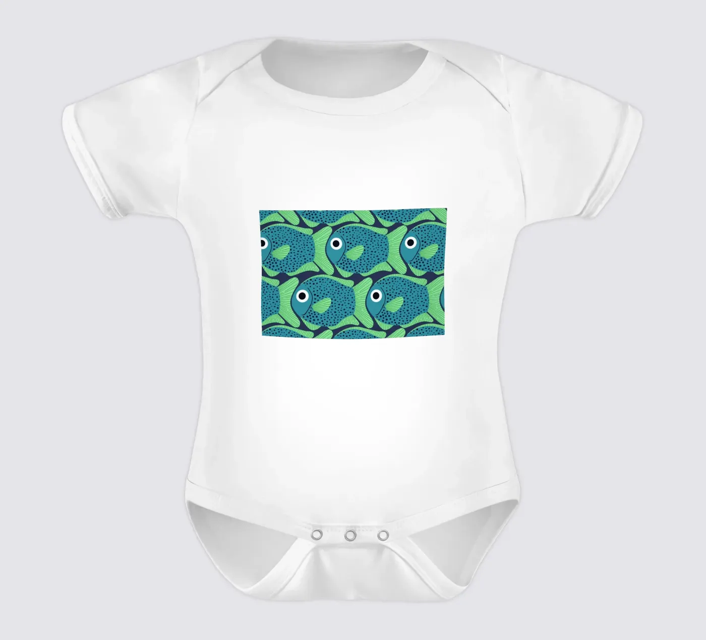 Blue Fish Pattern Kurzarm Babybody von Laura Graves