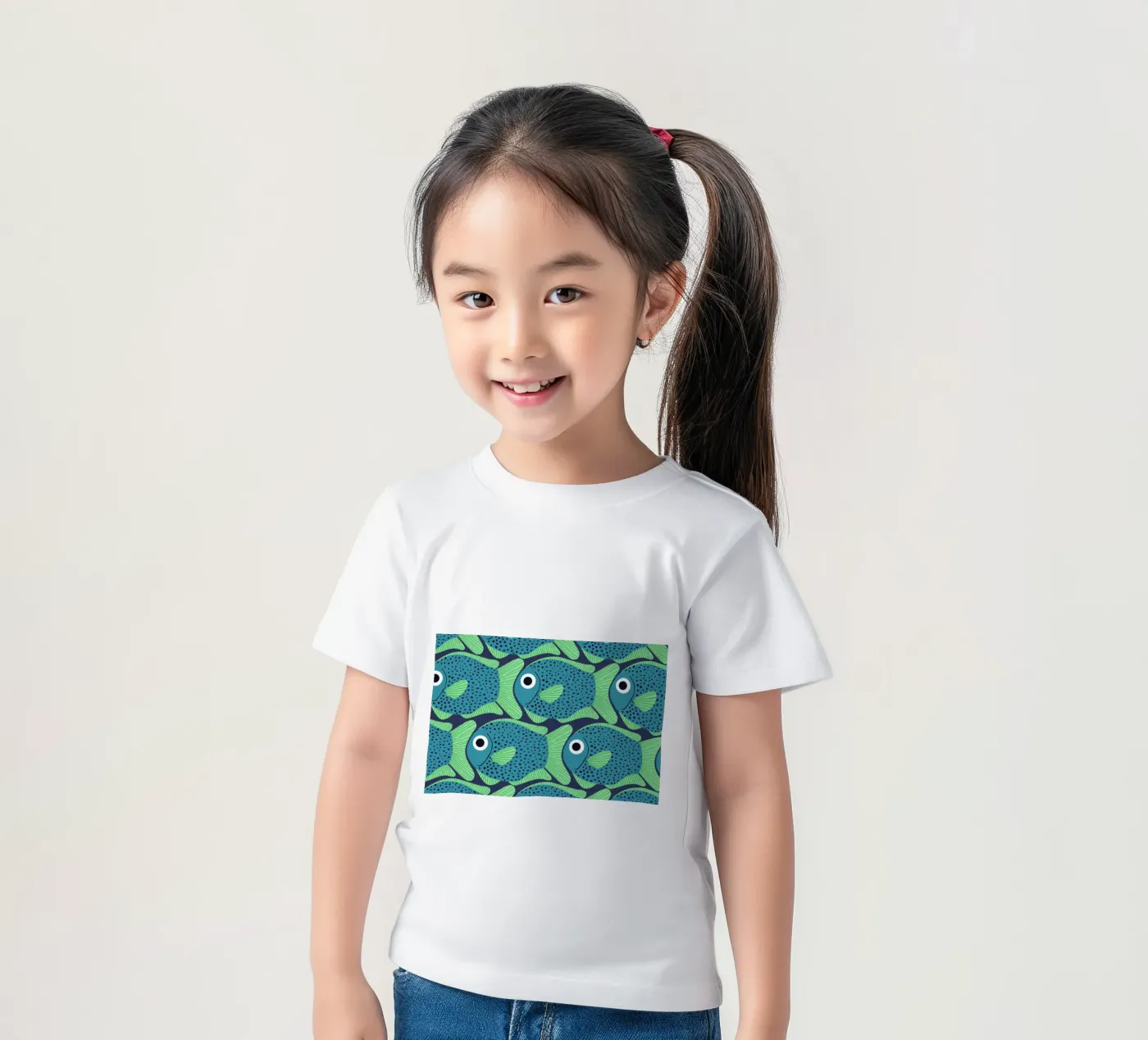Blue Fish Pattern kids t-shirt by Laura Graves