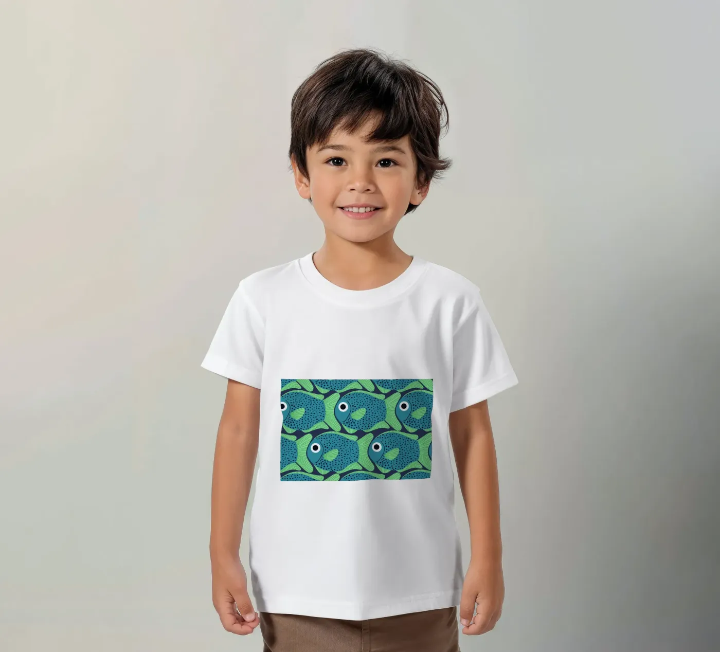Blue Fish Pattern kids t-shirt by Laura Graves