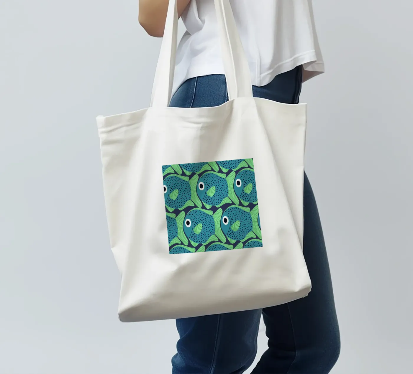 Blue Fish Pattern tote bag by Laura Graves