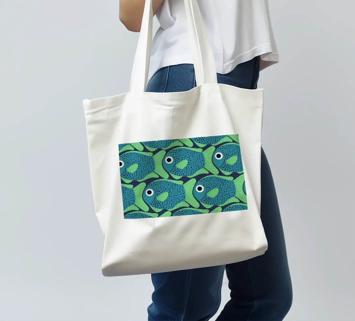 Blue Fish Pattern tote bag by Laura Graves