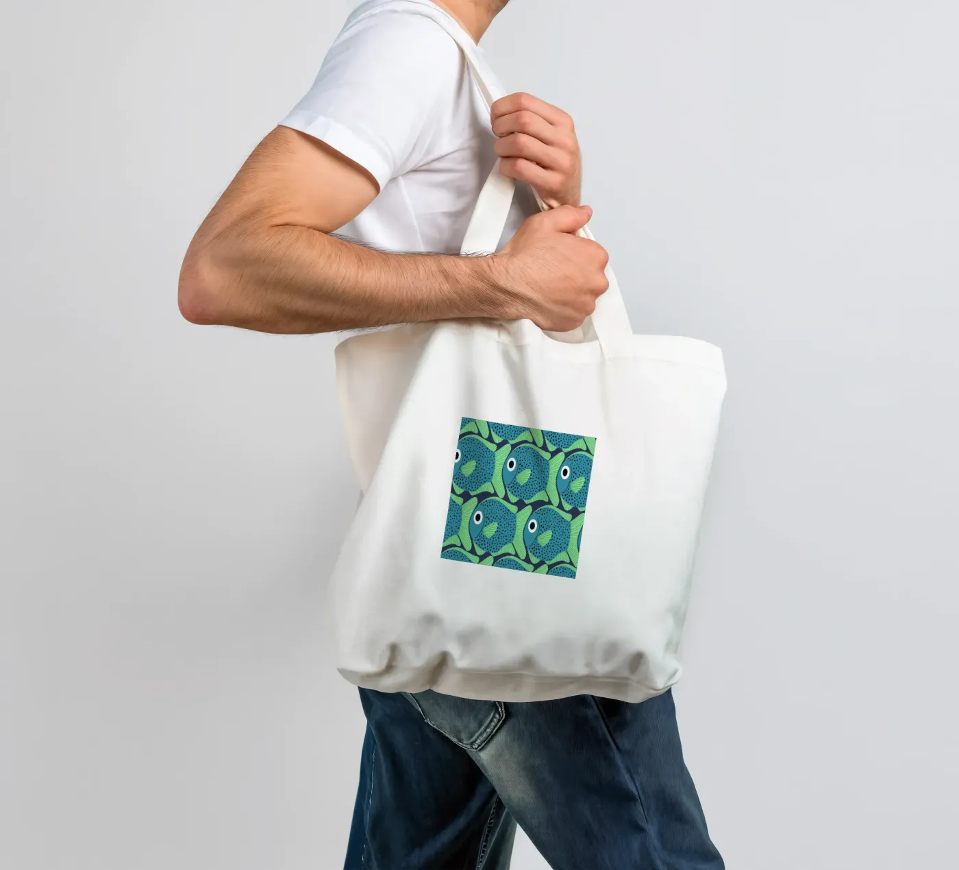 Blue Fish Pattern tote bag by Laura Graves