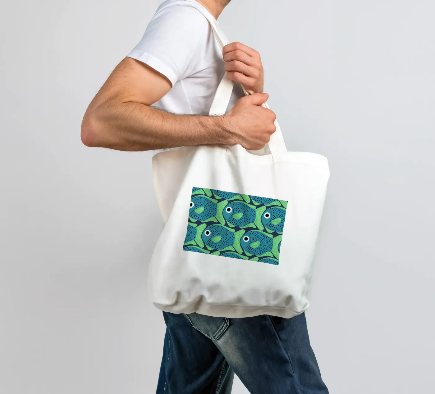 Blue Fish Pattern tote bag by Laura Graves