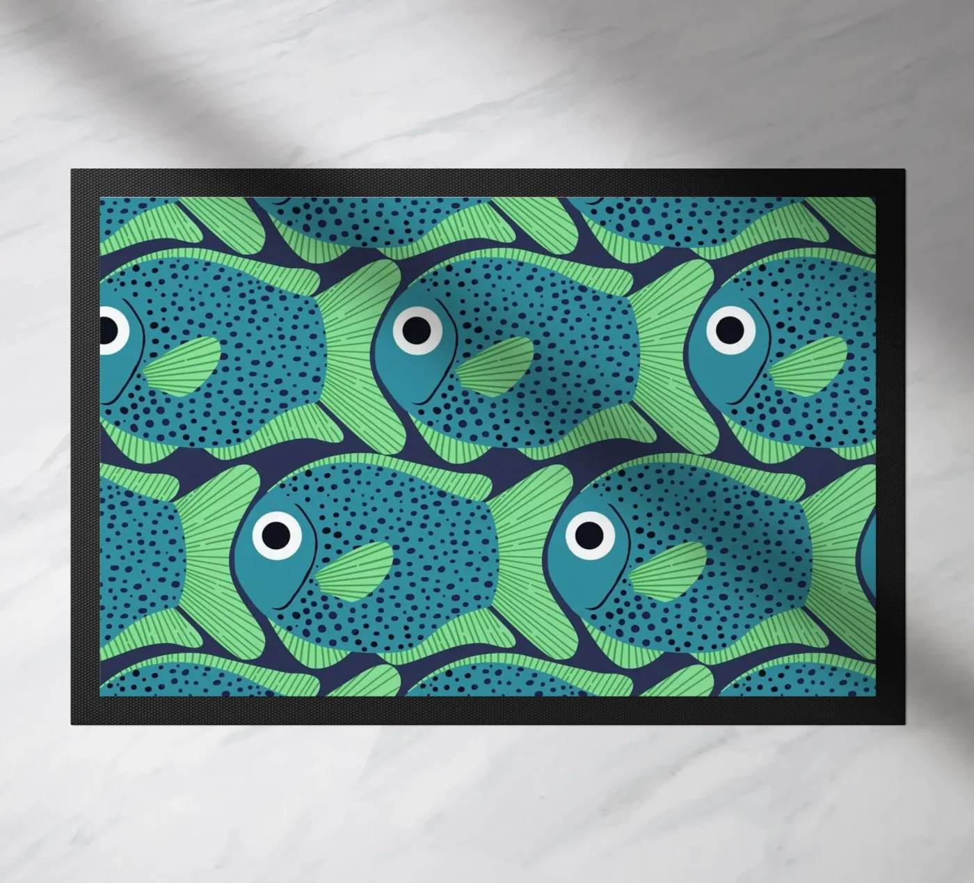 Blue Fish Pattern deurmat van Laura Graves