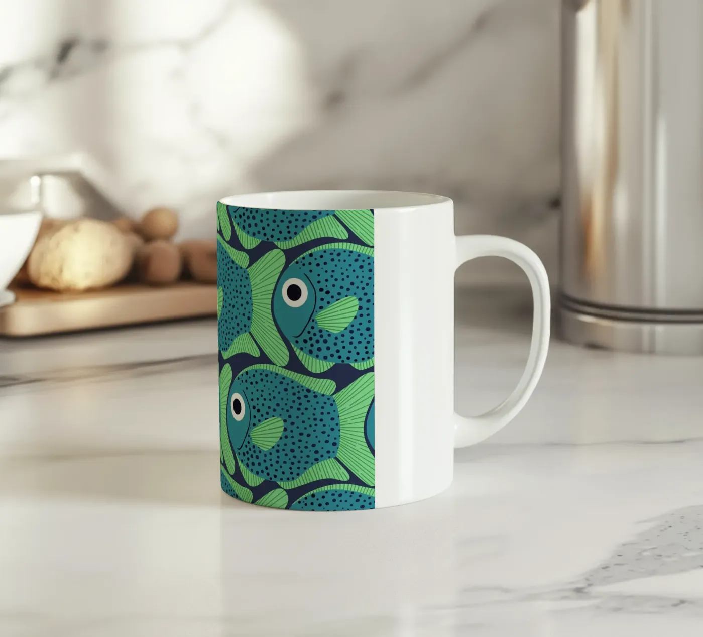 Blue Fish Pattern tazza in ceramica da Laura Graves