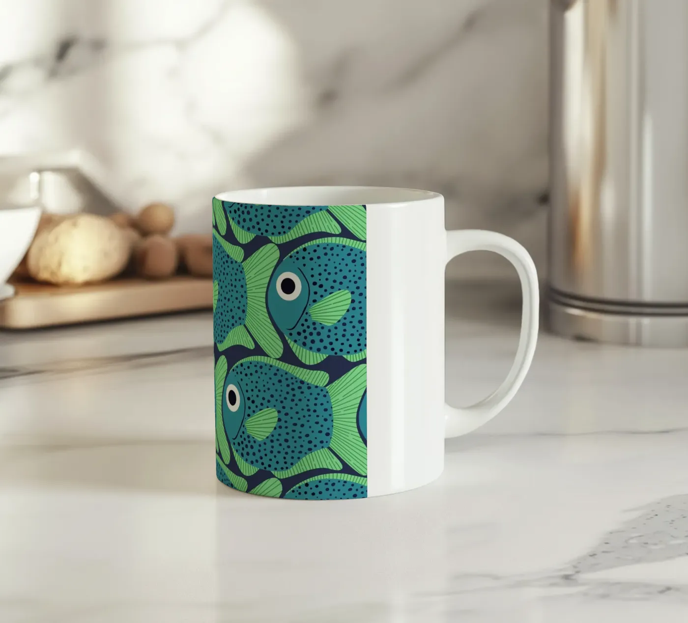 Blue Fish Pattern Keramik Tasse von Laura Graves