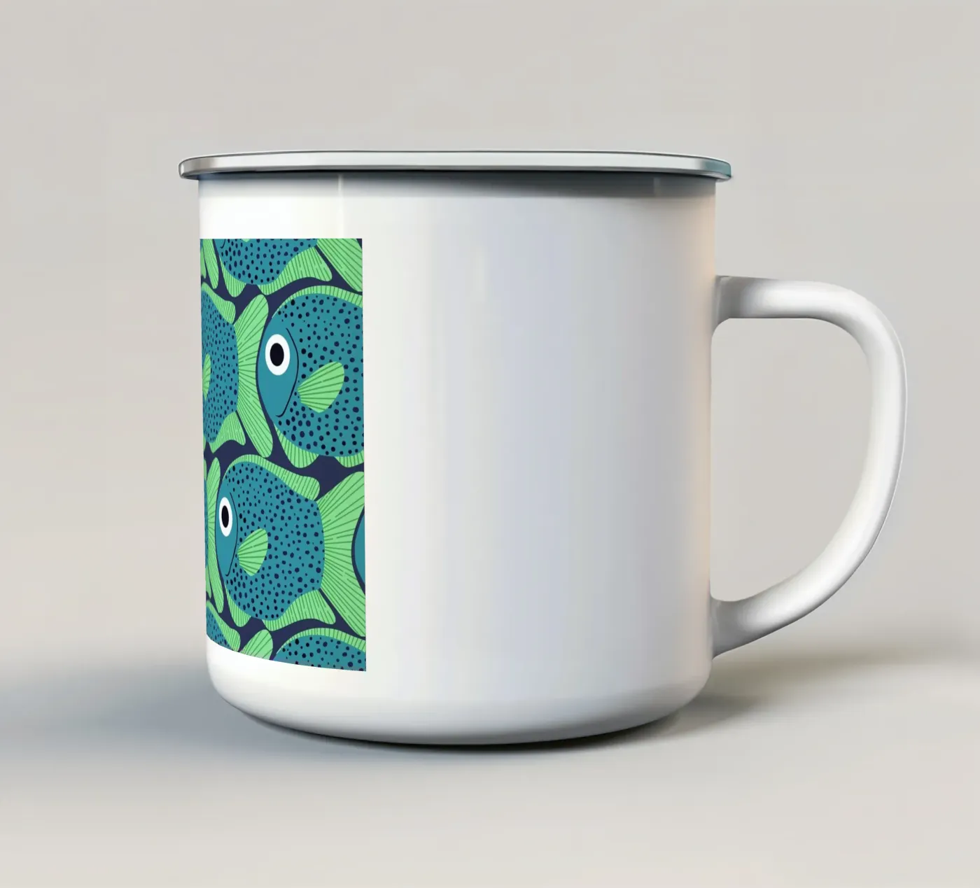 Blue Fish Pattern enamel mug by Laura Graves