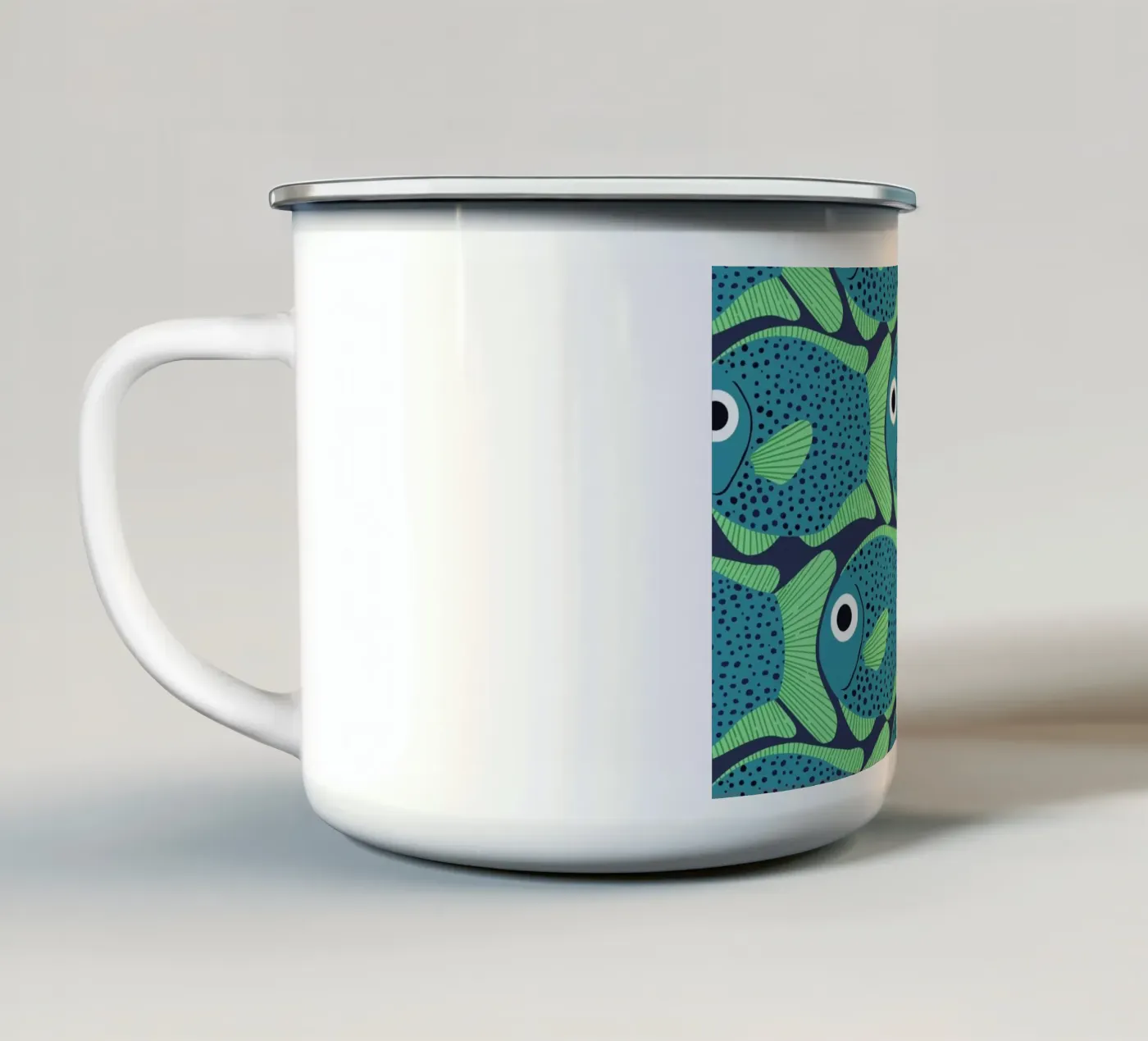 Blue Fish Pattern enamel mug by Laura Graves