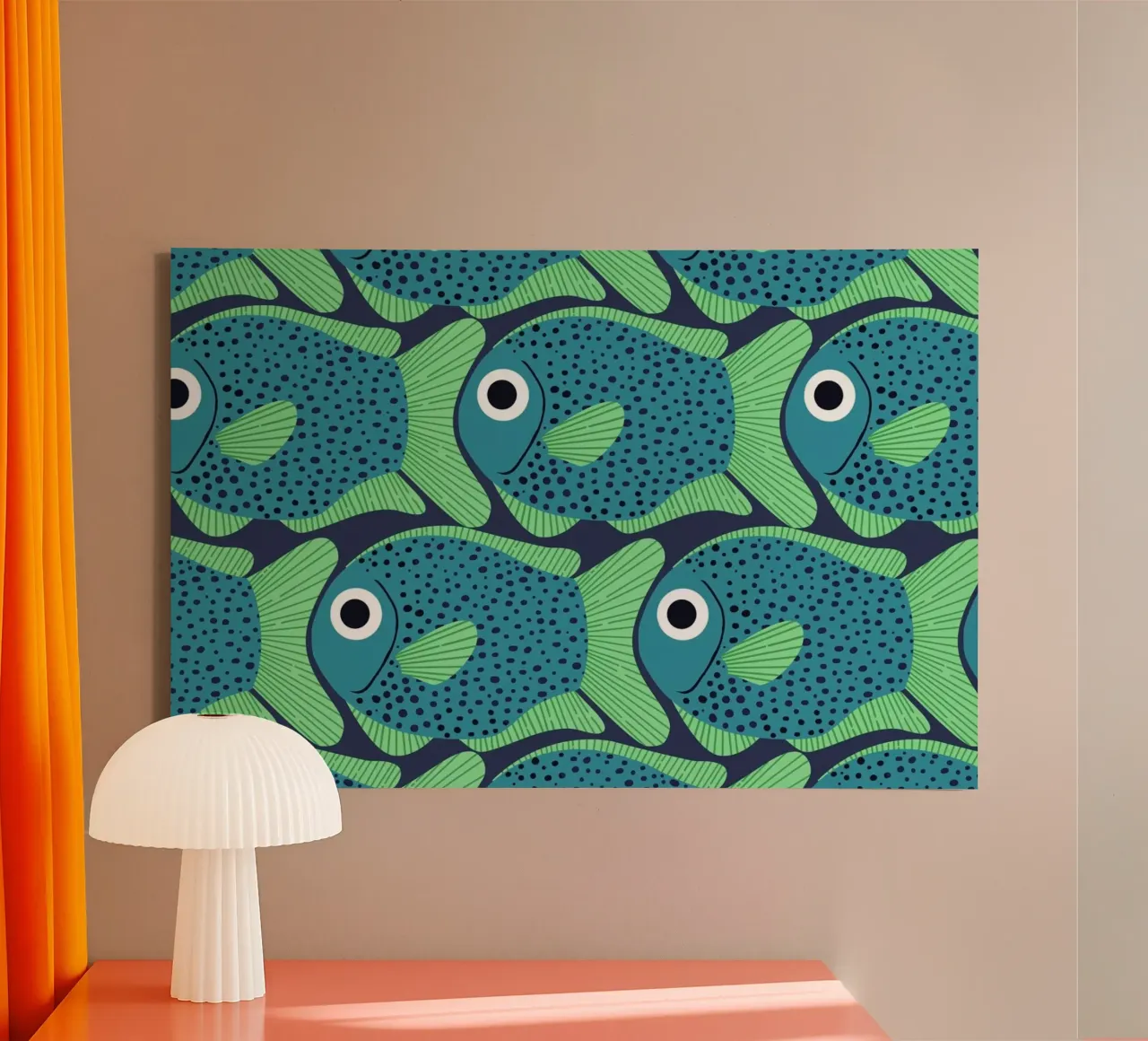 Blue Fish Pattern tela con Cornice a cassetta da Laura Graves