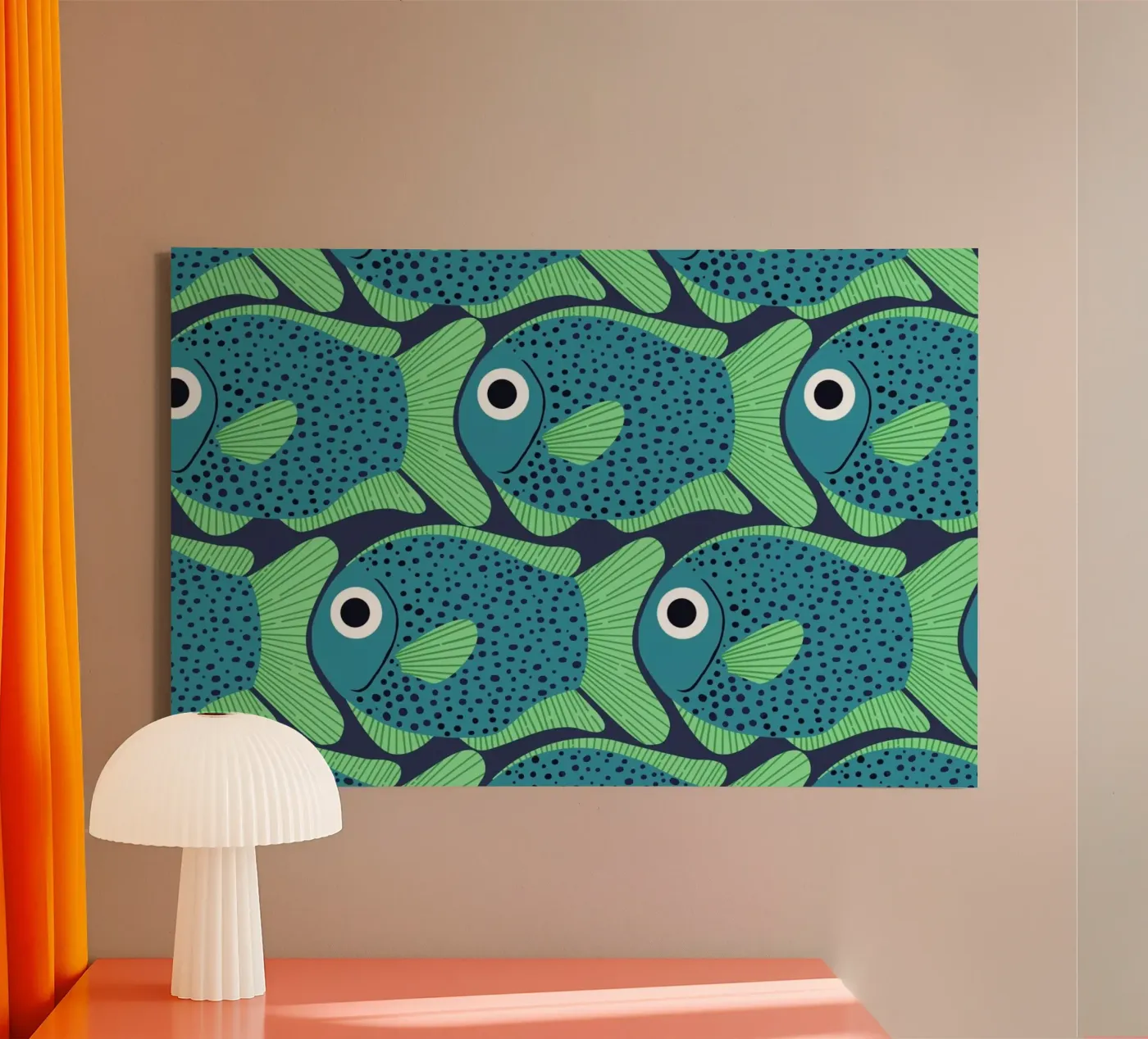 Blue Fish Pattern canvas van Laura Graves