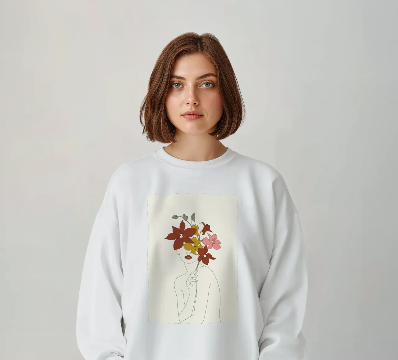 Colorful Thoughts Minimal Line Art Woman with Orchids felpa da Nadjaa