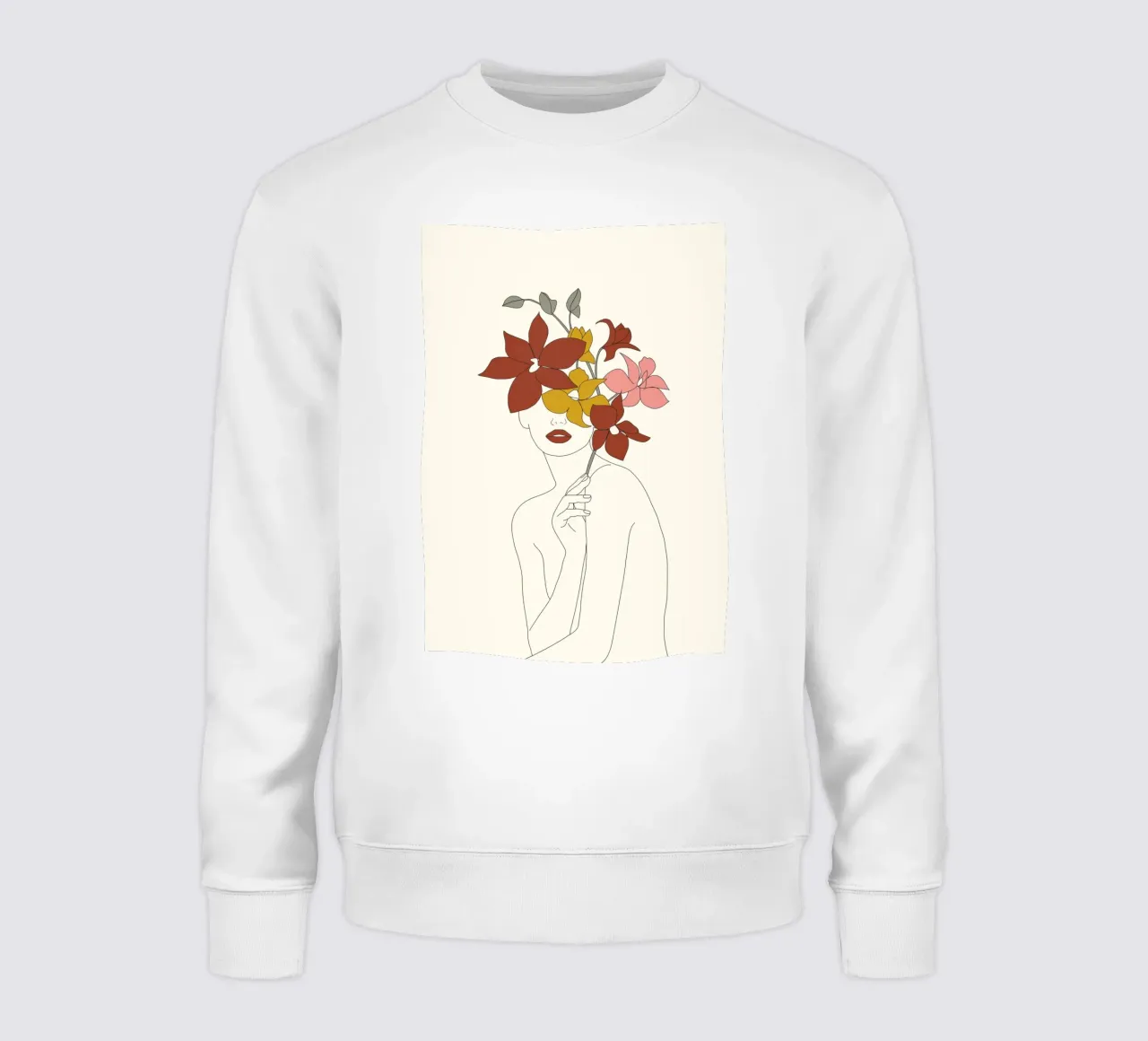 Colorful Thoughts Minimal Line Art Woman with Orchids felpa da Nadjaa