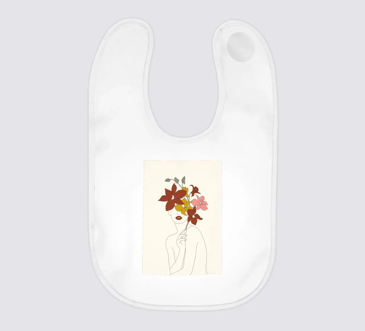 Colorful Thoughts Minimal Line Art Woman with Orchids bavaglino da Nadjaa