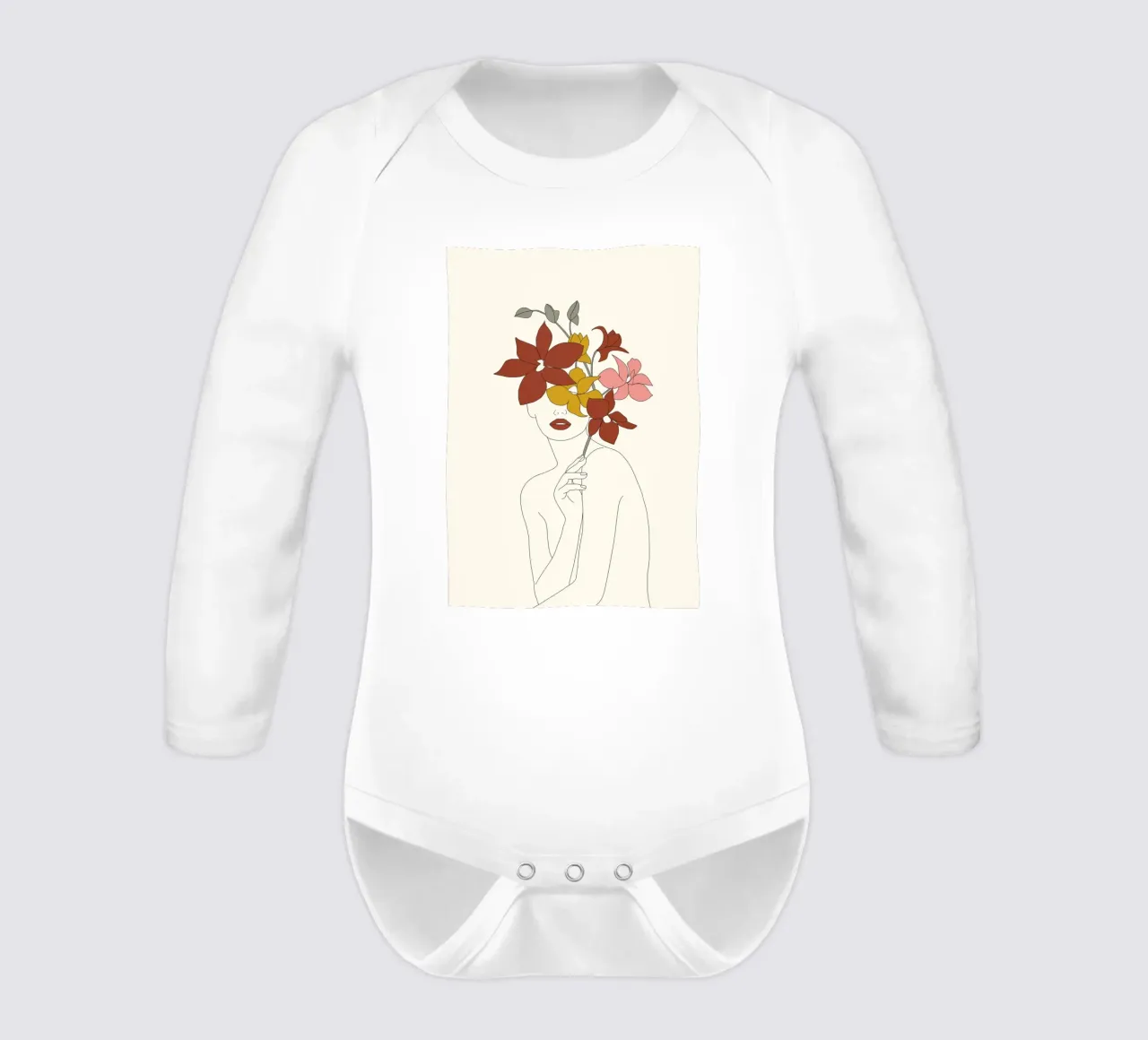 Colorful Thoughts Minimal Line Art Woman with Orchids body neonato maniche lunghe da Nadjaa