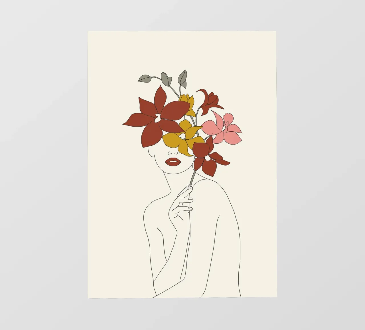 Colorful Thoughts Minimal Line Art Woman with Orchids telo in pvc da Nadjaa