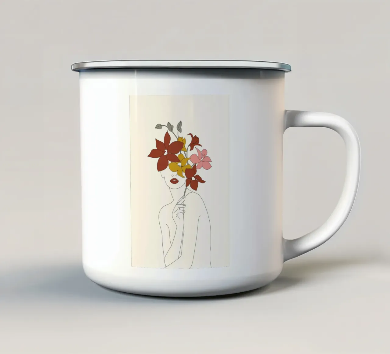 Colorful Thoughts Minimal Line Art Woman with Orchids tazza in smalto da Nadjaa