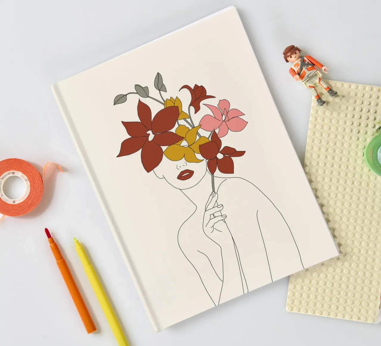 Colorful Thoughts Minimal Line Art Woman with Orchids notebook by Nadjaa