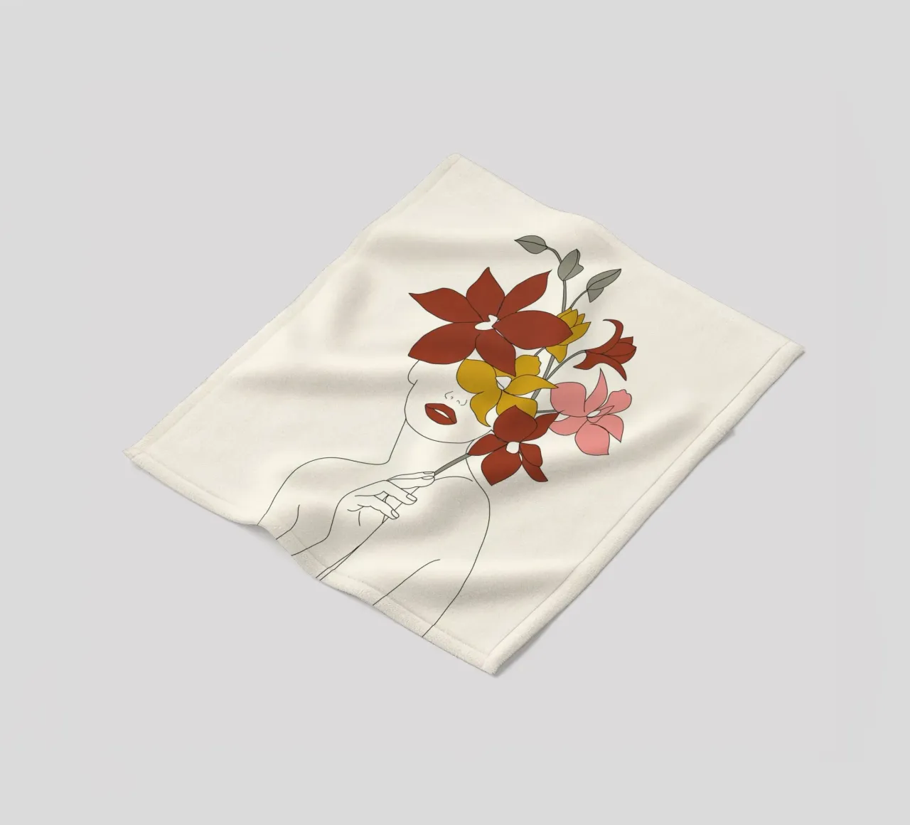 Colorful Thoughts Minimal Line Art Woman with Orchids coperta in pile da Nadjaa