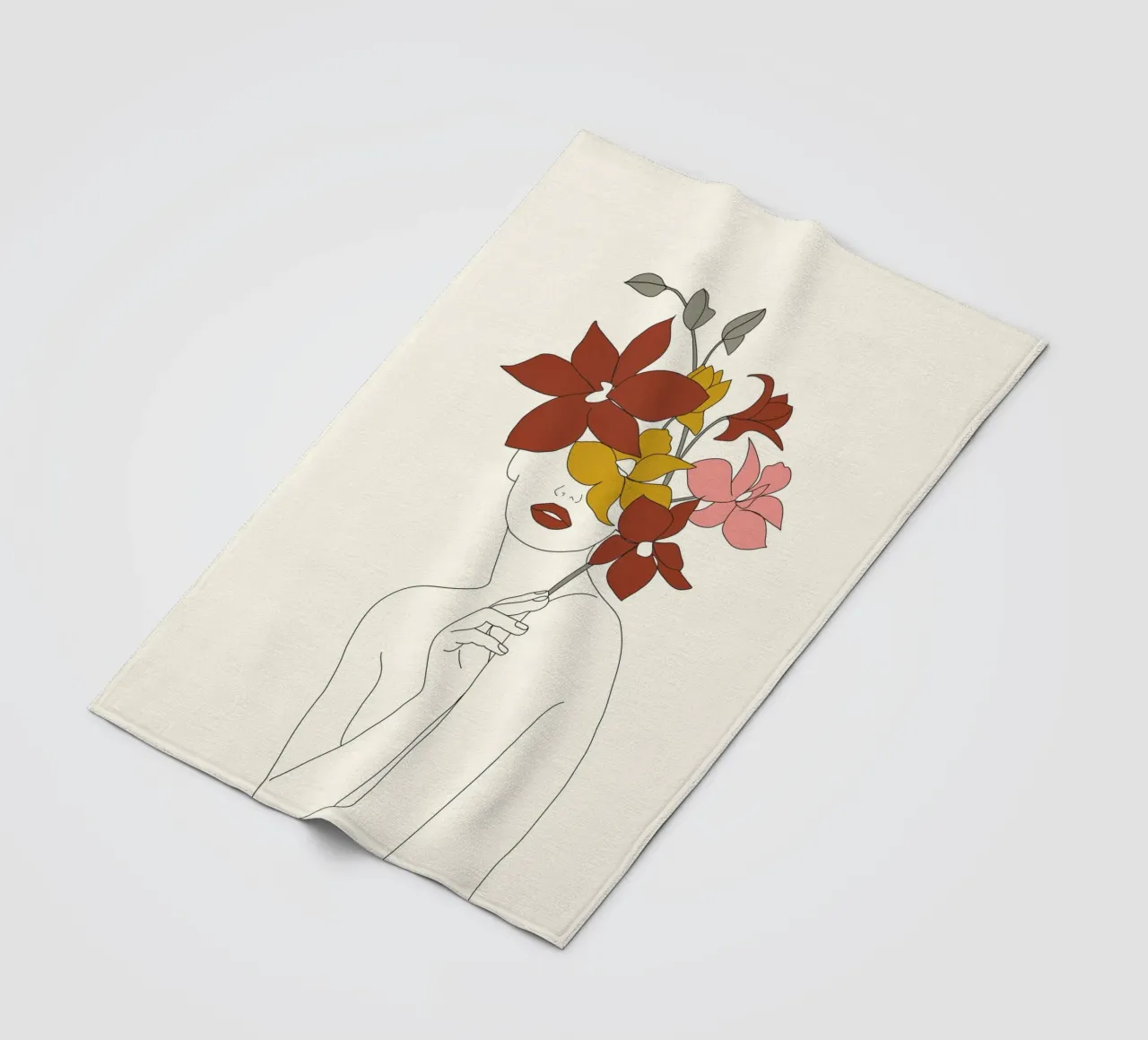 Colorful Thoughts Minimal Line Art Woman with Orchids coperta in pile da Nadjaa