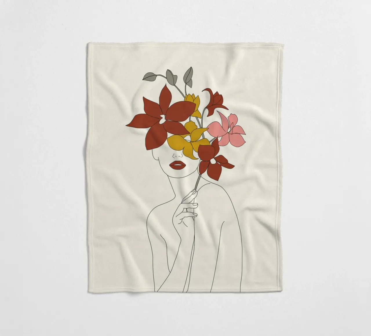 Colorful Thoughts Minimal Line Art Woman with Orchids coperta in pile da Nadjaa