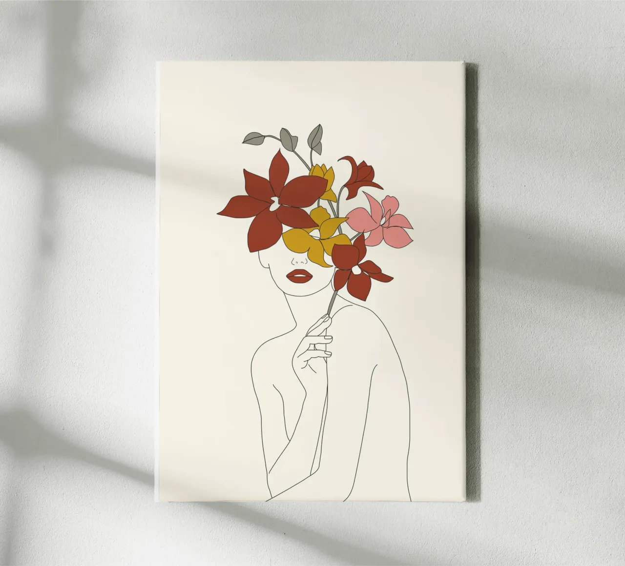 Colorful Thoughts Minimal Line Art Woman with Orchids canvas by Nadjaa
