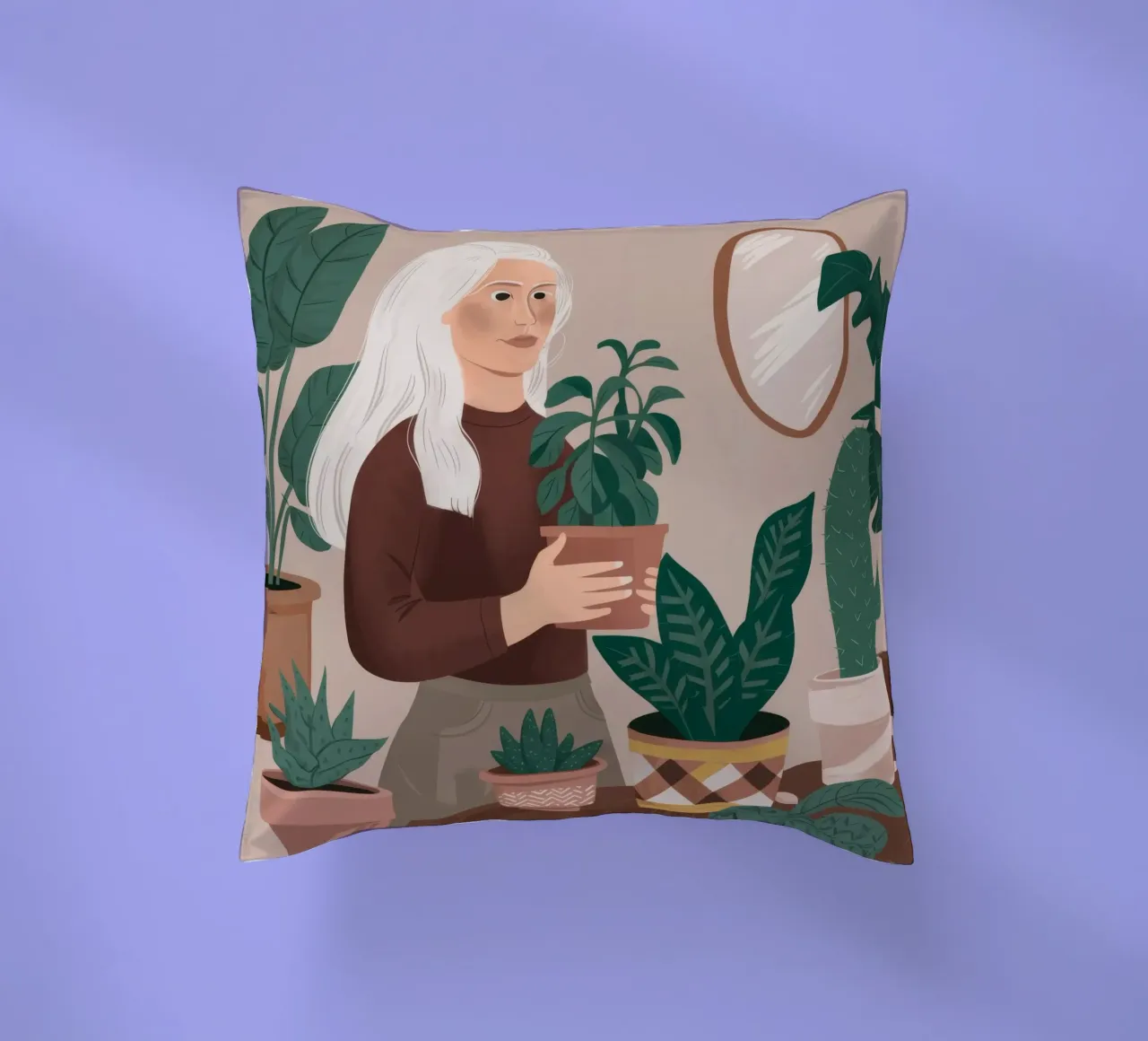 Silver Serenity Plant decorative cushion by Arcane Shade