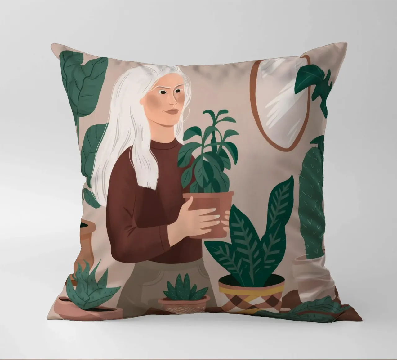 Silver Serenity Plant decorative cushion by Arcane Shade