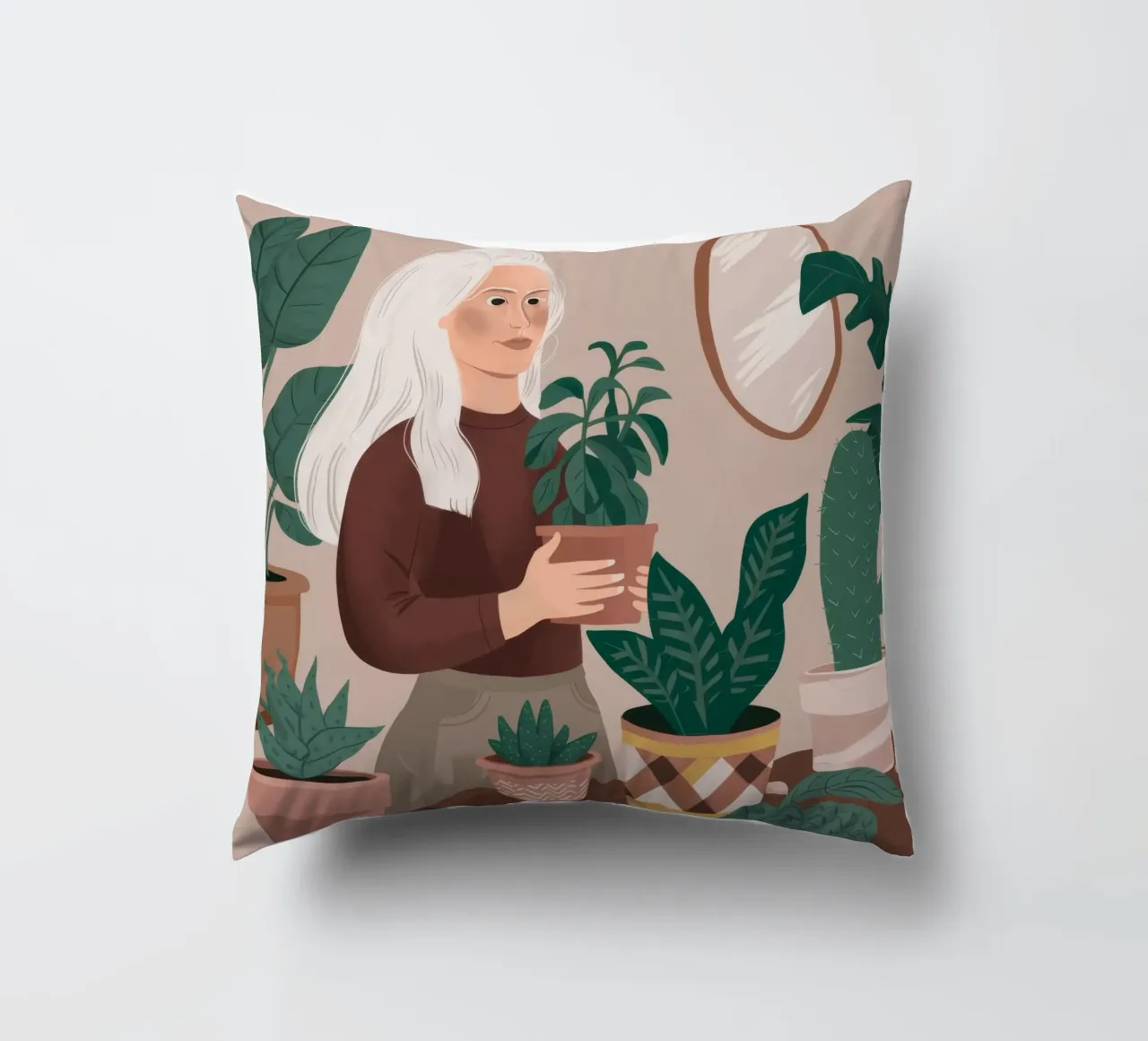 Silver Serenity Plant decorative cushion by Arcane Shade