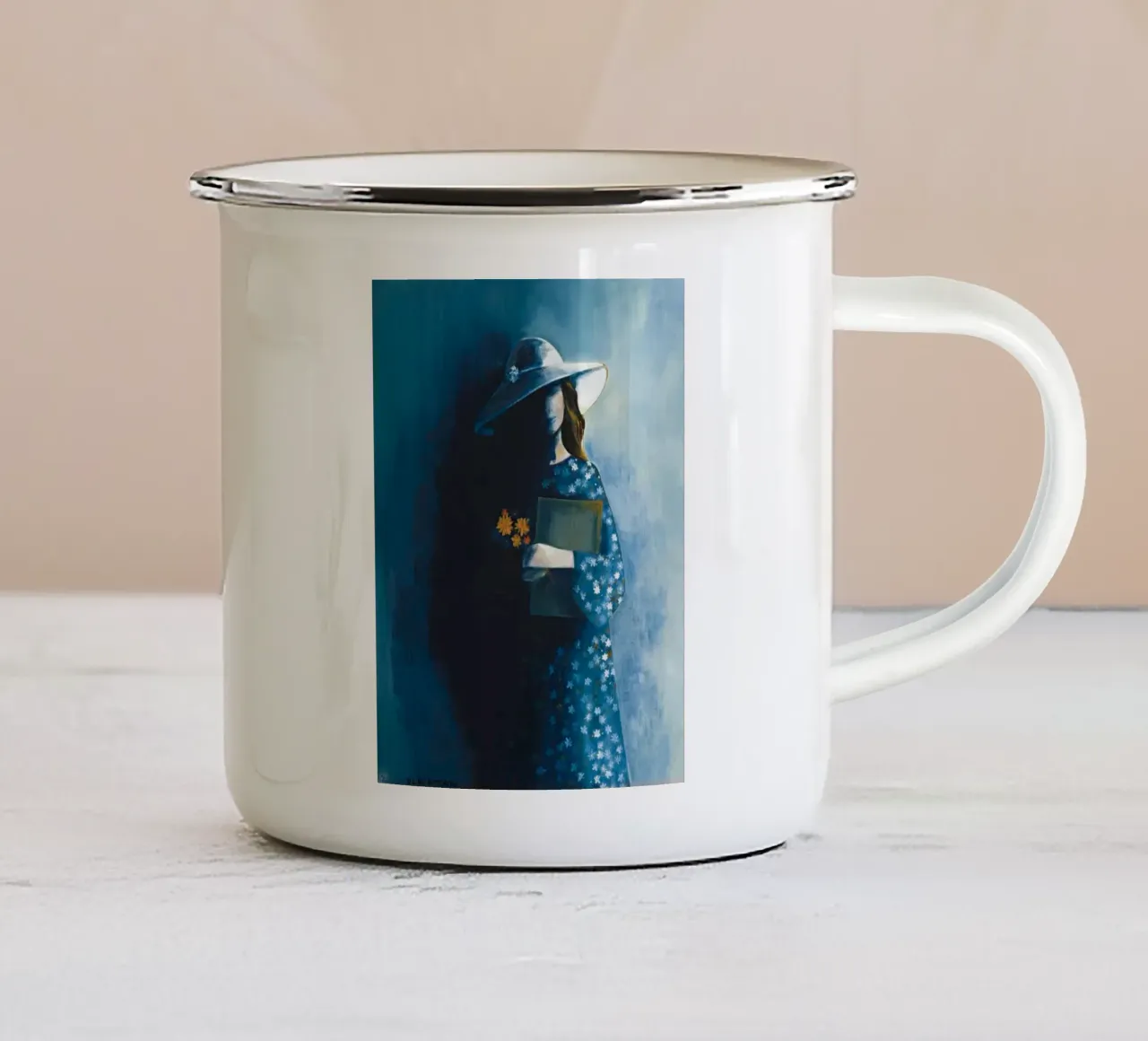 charles blackman ragazza con abito stellato e bouquet tazza in smalto da Spencer Farrell2