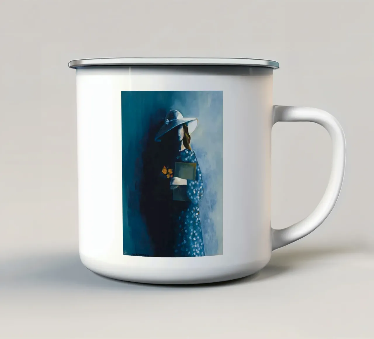 charles blackman ragazza con abito stellato e bouquet tazza in smalto da Spencer Farrell2