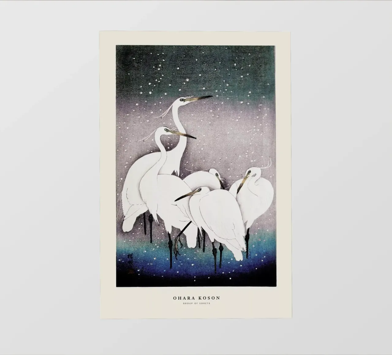 Koson - Group of Egrets pellicola backlit da Vintage by JUNIQE