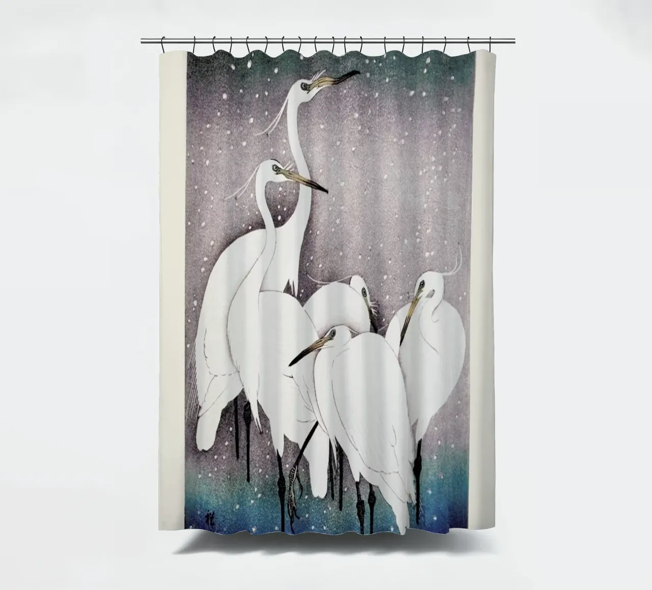 Koson - Group of Egrets tenda da doccia da Vintage by JUNIQE